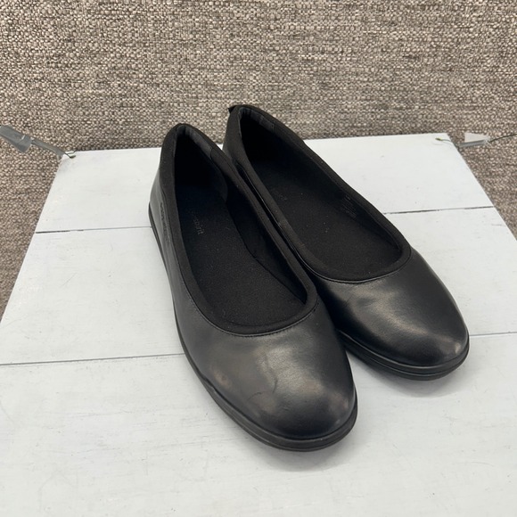 Easy Spirit Ballet Flats 8.5 W Black Leather‎ Wide Width Comfort Shoes - Picture 1 of 11